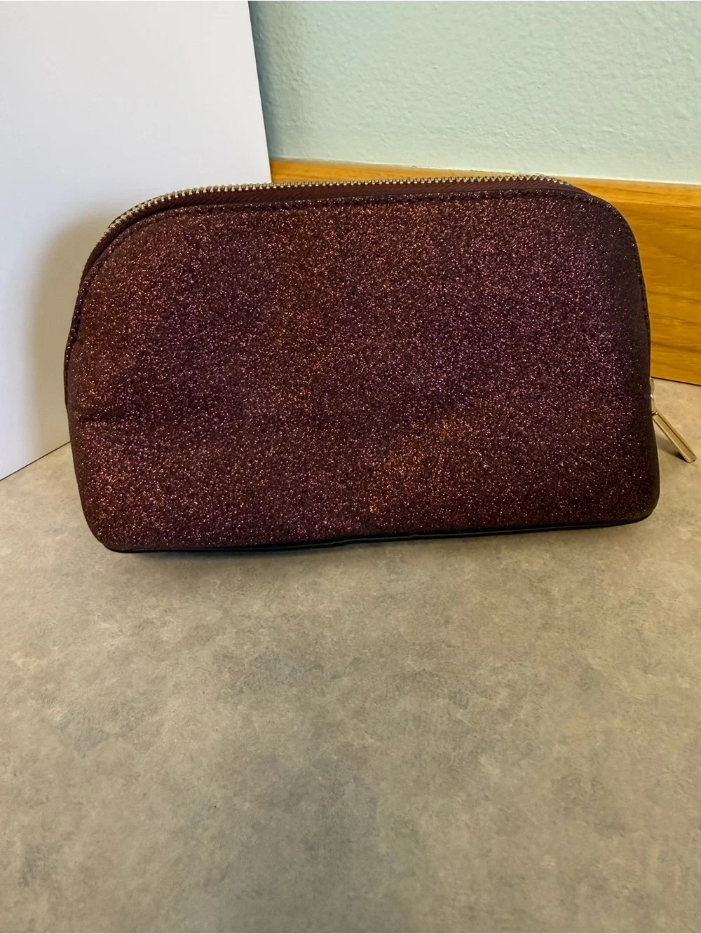 Kate Spade New York Burgundy Glitter Cosmetic Makeup Bag Travel Bag